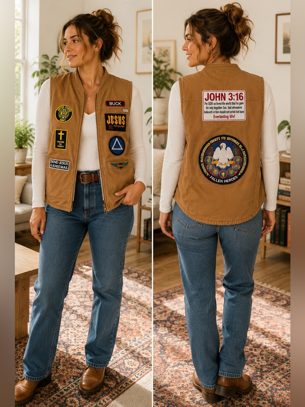 VTG Carhartt Union Made USA Duck Vest Large Sherpa Lined Biker Jesus Army - Picture 1 of 15